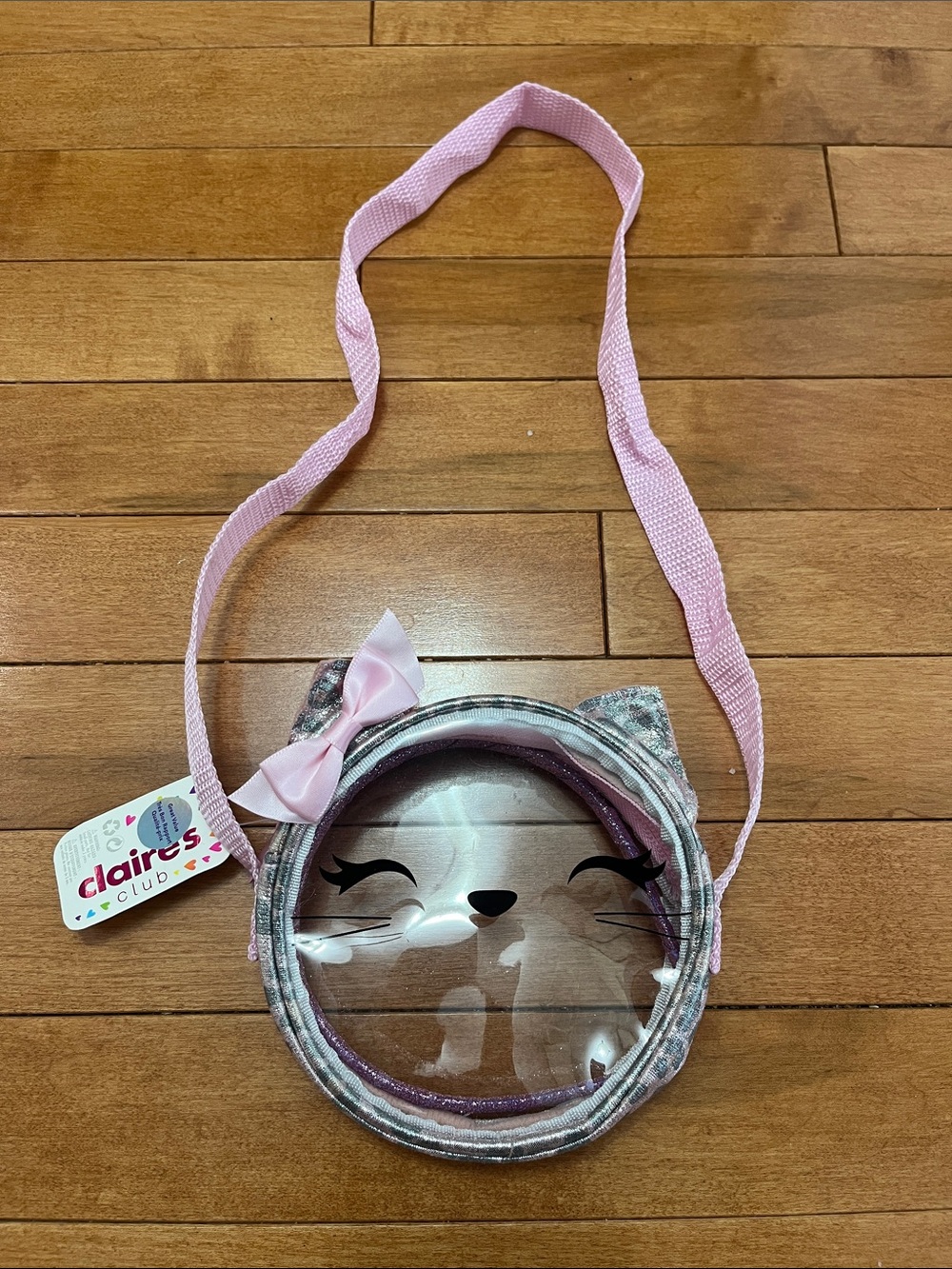 Claire's Pink Kitty Face Clear Crossbody Bag with Bow